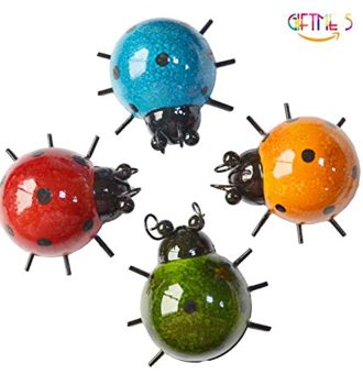 GIFTME 5 Metal Garden Wall Art Decorative Set of 4 Cute Ladybugs Outdoor Wall Sculptures